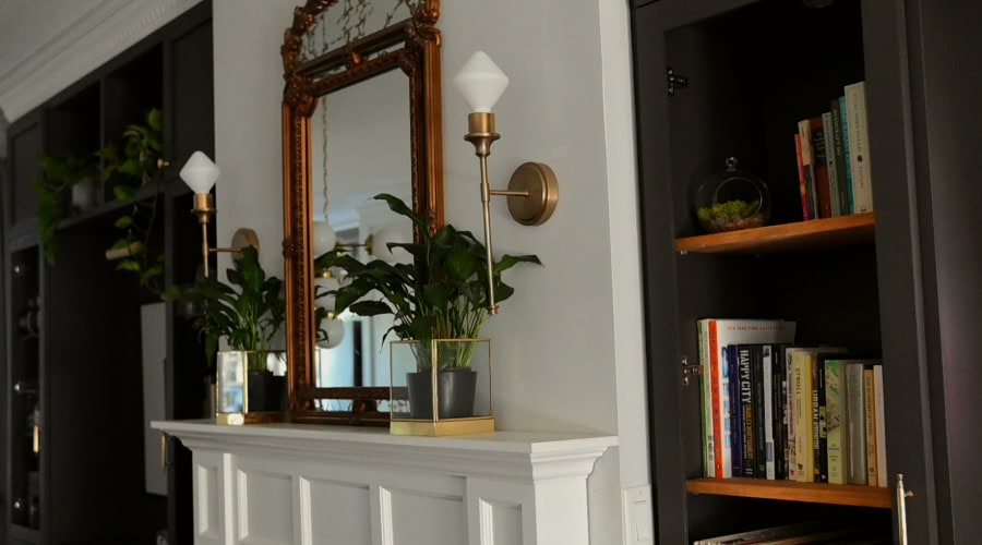 Custom wall units for dining room / living room 
surrounding fireplace in a living/ dining room